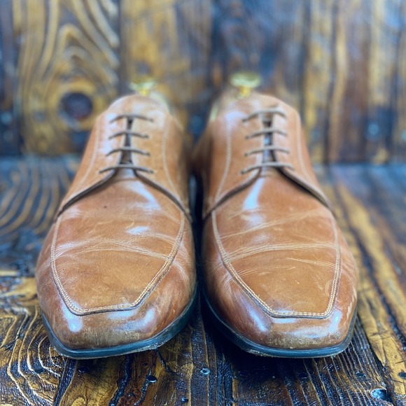 Santoni 1927 Pritchard Men\'s Brown Leather Derby‎ Shoes Size US 11 Made In Italy main image 9